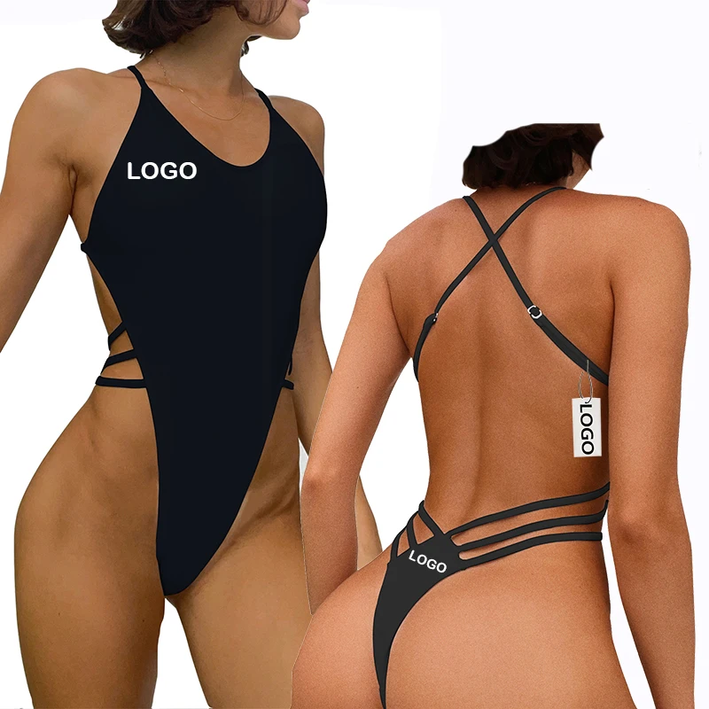 High Cut Womens sexy Brazilian Thong Swimsuit one piece Swimwear Beachwear custom logo Sexy Backless Bikini Bathing Suit