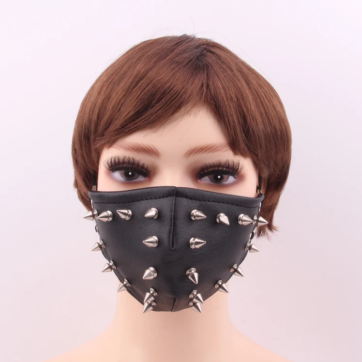 
New carnival leather personality punk rivet black half face anti pollution halloween party knight Motorcycle bike riding mask 