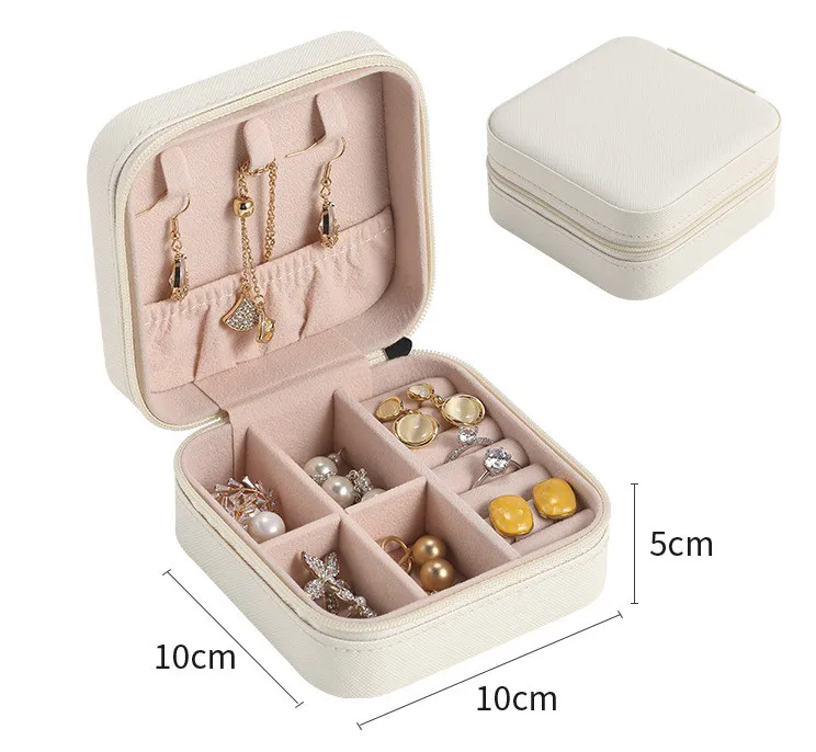 Portable leather jewel box Necklace Ring Earring Storage Organizer Mini Jewelry Case