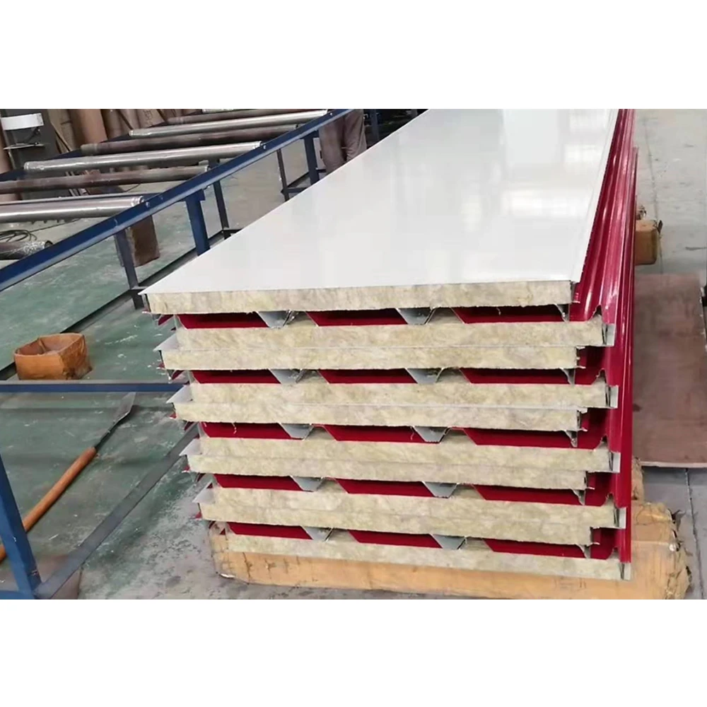 Insulated Sandwich Panel Fireproof Rock Wool Sandwich Roof Panel For Warehouse Roofing