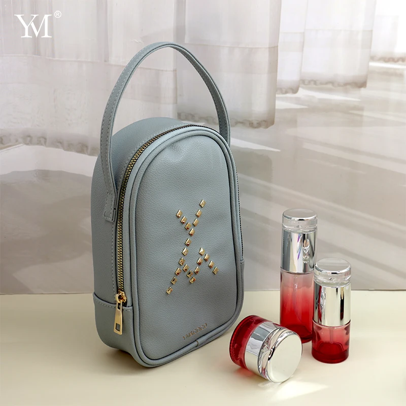 Wash toilet cosmetic bag with leather handle pouch for cosmetics beauty storage case bag