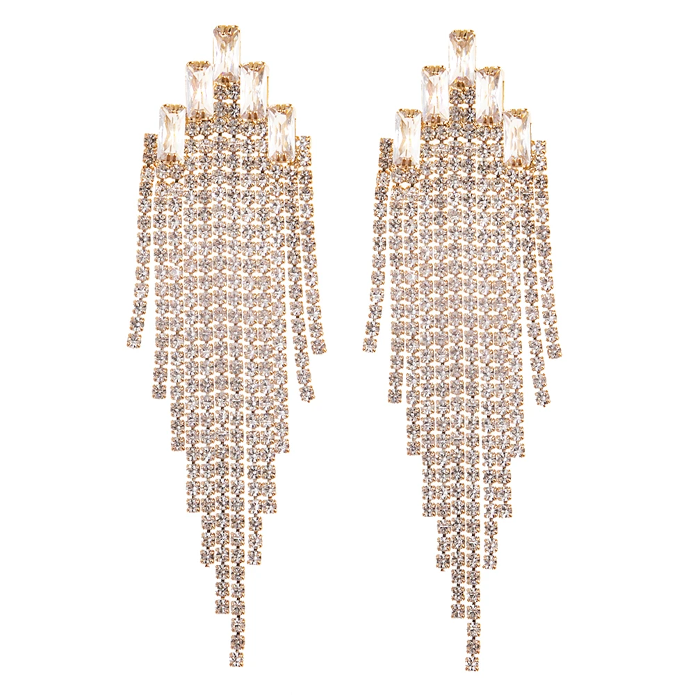 Manufacturer Jewelry Crystal Rhinestone Tassel Fringe Small Gold Elegant Zircon Stone Earrings Gold Plate Women 2022 Trendy