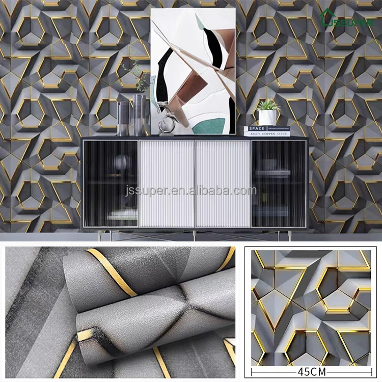 Modern PVC Three Dimensional Geometry Creative Self Adhesive Wallpaper KTV Restaurant Bedroom Background