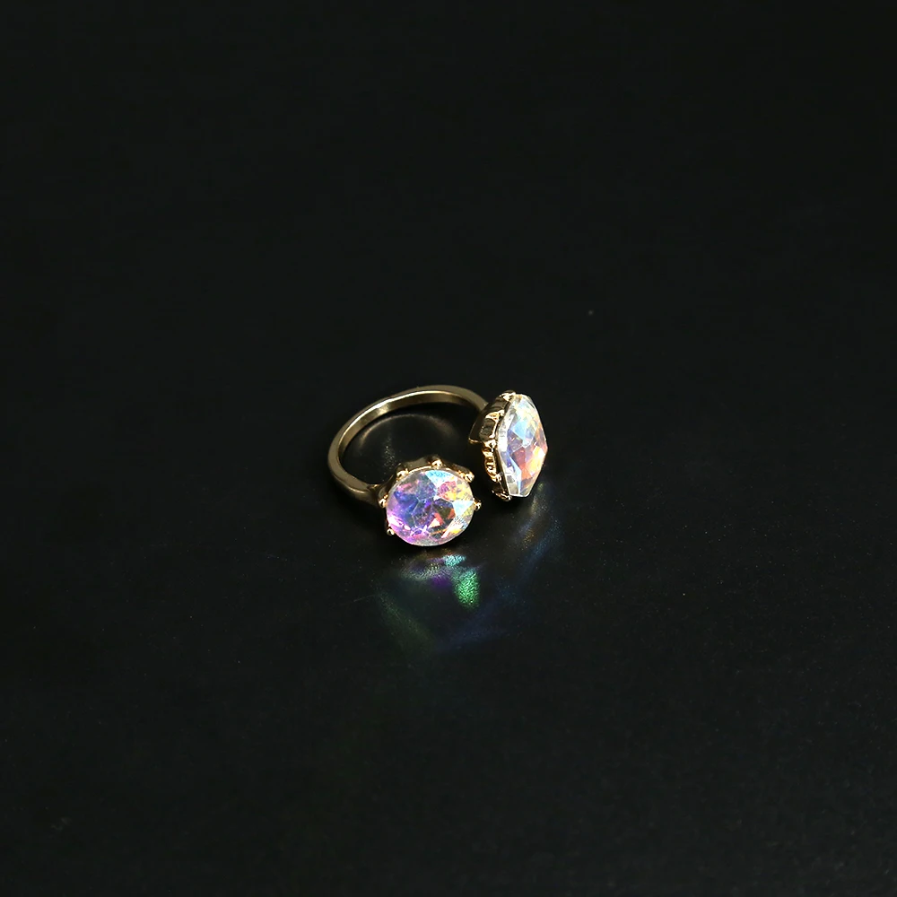 resizable colorful round and square diamond ring set neon wedding crystal ring jewelry real gold plated women rings