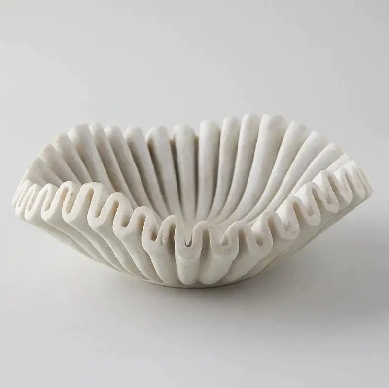 Customized OEM design Natural marble stone fluted bowl