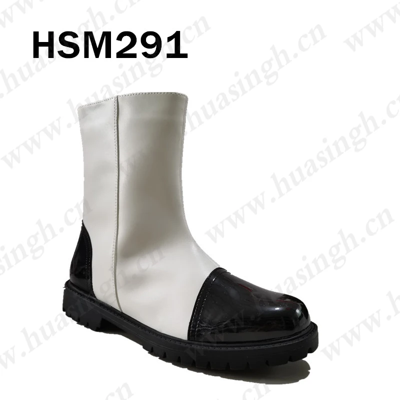YWQ,8 inch durable white+black uniform boots with side zipper anti-abrasion resistant tactical boots popular in Qatar HSM291