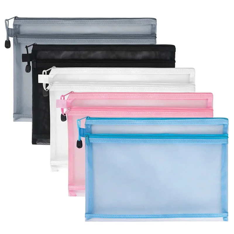 Wholesale clear nylon mesh document storage bag high capacity zipper envelope file folder organizer