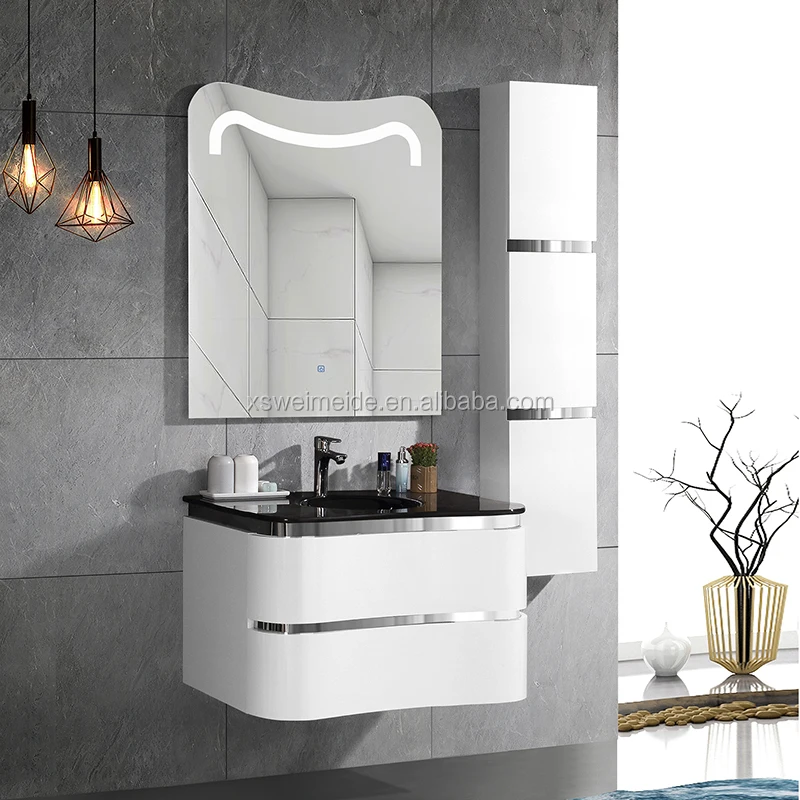 2021 China Modern White Mirror Cabinet Bathroom Vanity Toilet Furniture With Ceramic Wash Sink