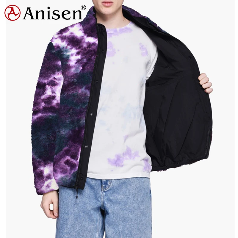 
2020 polar fleece jacket winter Tie Dye starry sky 100% polyester mens sherpa jacket 