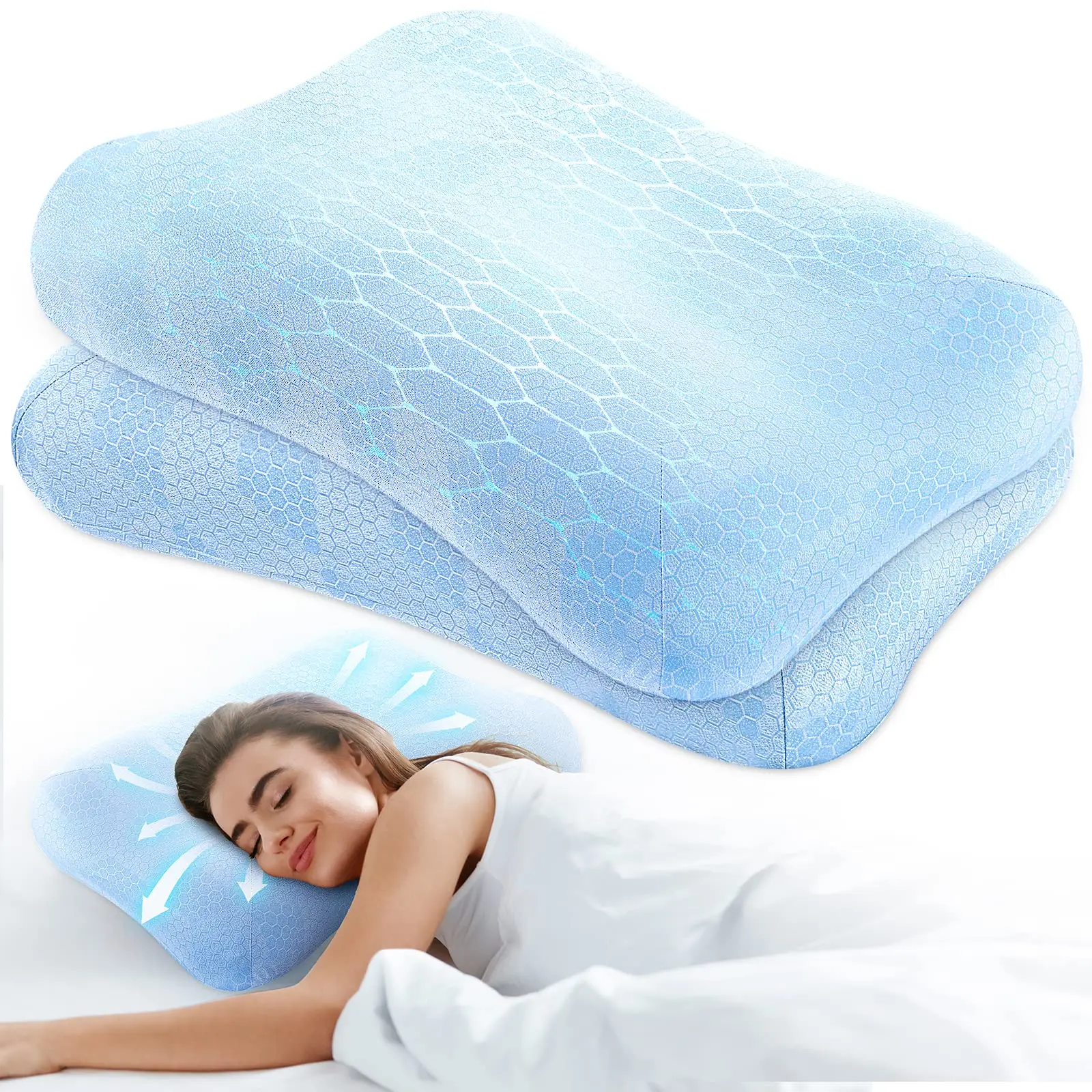 2 Pack Memory Foam Pillows Cervical Pillow  Neck Pain relief Adjustable Contour luxury bed Pillows