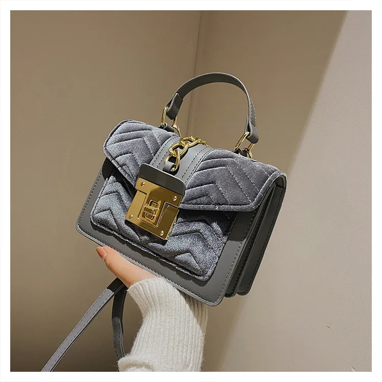 OLAF Fashionable Hand Bags Velvet Hardware Lock Bags Women Handbags Ladies Luxury Handbags Women Chain Shoulder Bag