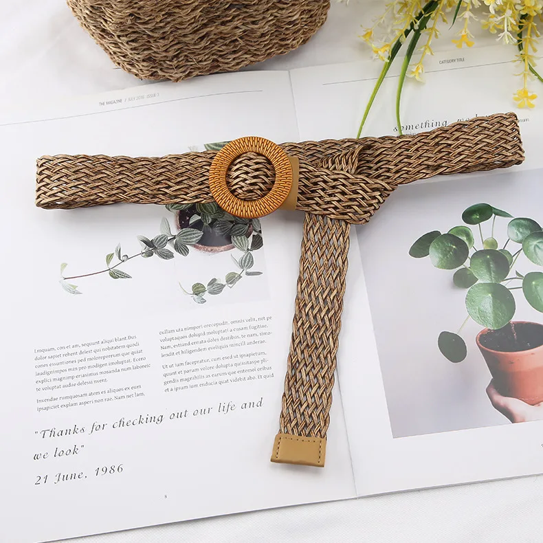 2022 New High Quality 3cm Bohemian Belt Smooth Buckle Belt Woman Woven Belt For Dress