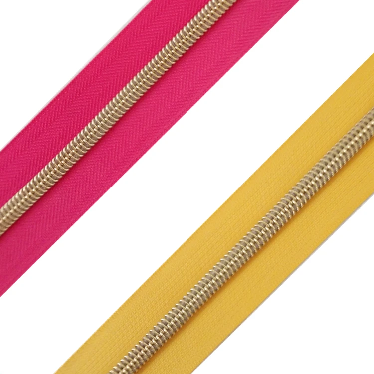 top-seller  #3  #5 nylon light gold  zipper  long chain roll zippers manufacturer