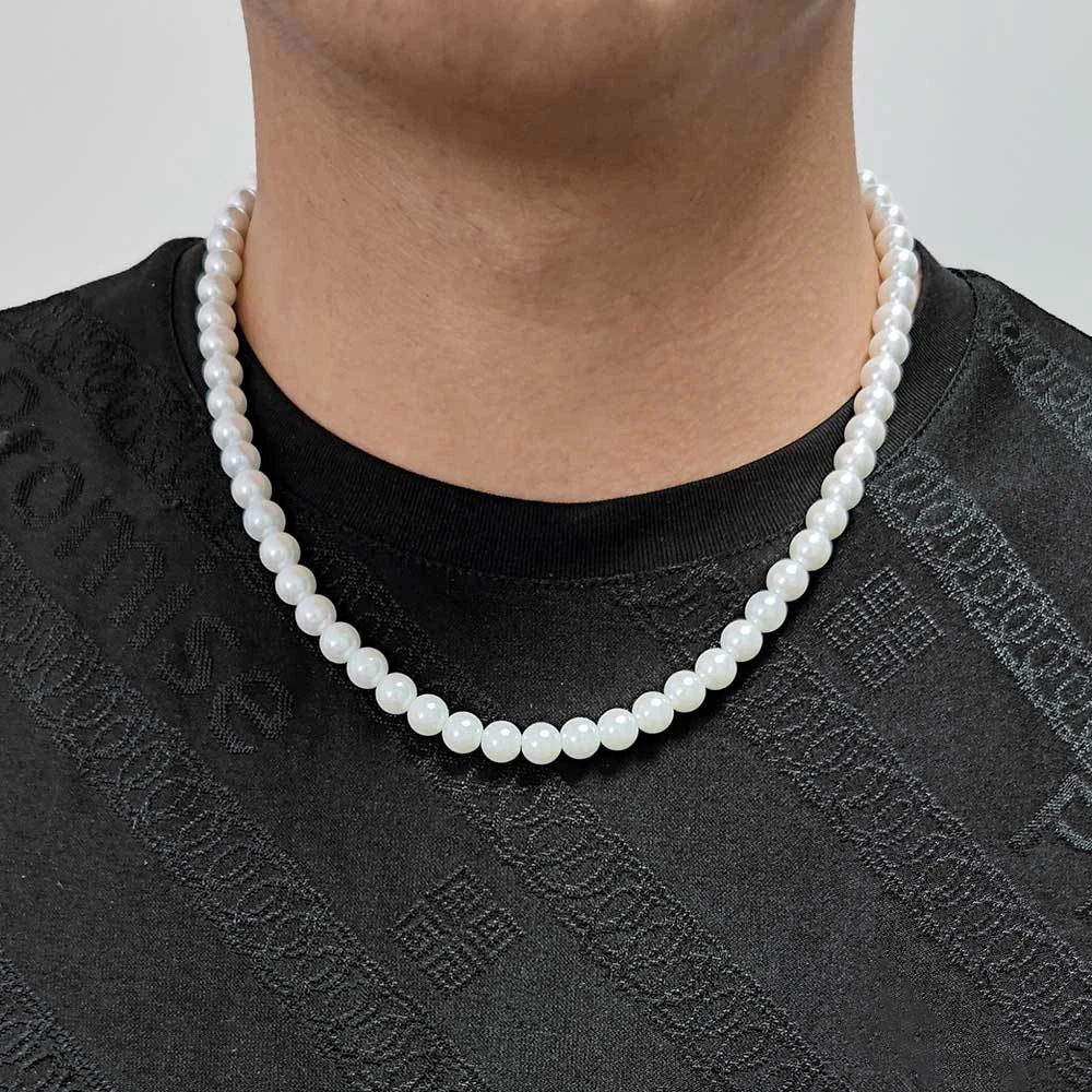 Imitated Pearl Beaded Chains Short Choker Necklaces for Men Trendy Daily Beads Chains Accessories on Neck Fashion Jewelry Gifts