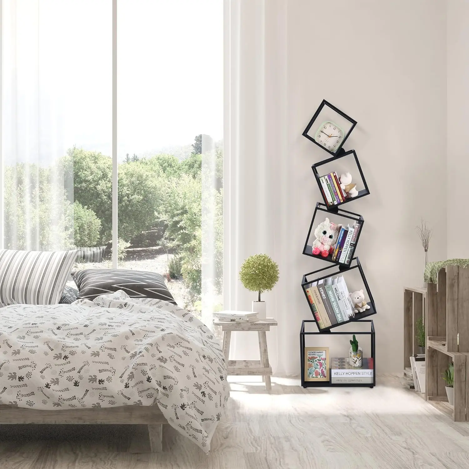 5-Tier Black Modern Bookcase  for CDs Books Home Decor