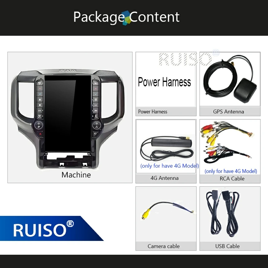RUISO Car Radio Android Car Player For Dodge RAM 1500 2500 3500 2019 - 2022 GPS auto carplay for Tesla Vertical Screen