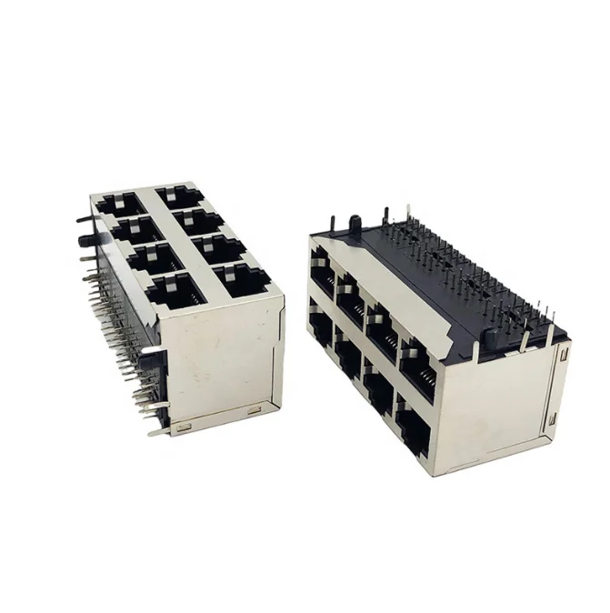 59 network cable rj45 socket 2X4 eight-port rj45 socket with shielded shell without lamp 8P8C horizontal network port