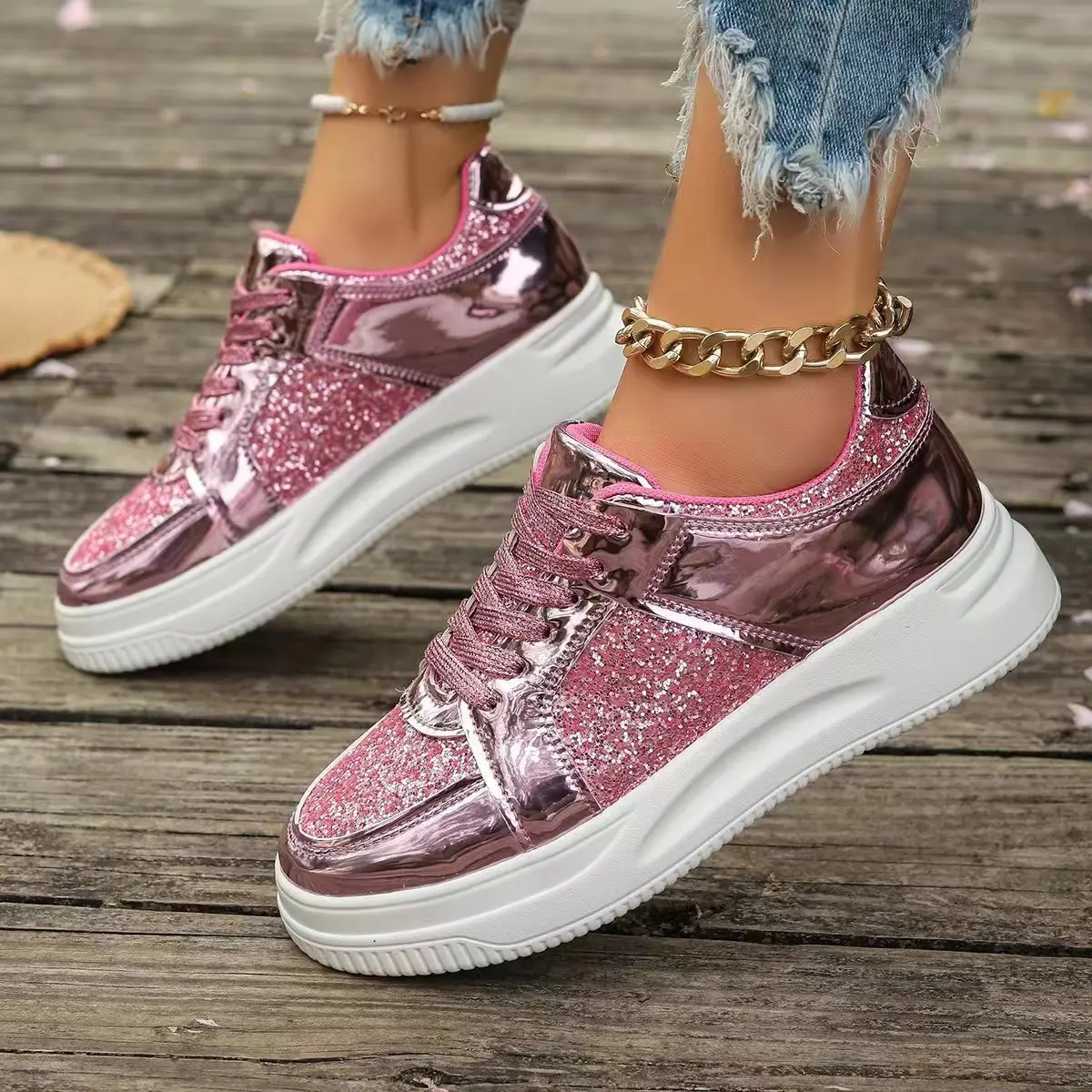 BUSY GIRL ZG4484 Sneakers for Ladies Walking Style Shoes Women Wholesale Gold Silver Sequin Size 11 Running
