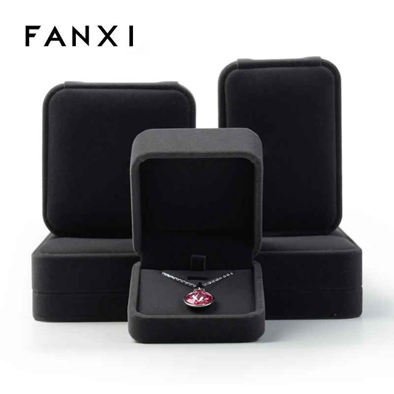 FANXI Custom Plastic Packaging Boxes Ring Bracelet Watch Necklace Box Black Velvet Jewelry Gift Boxes Wholesale