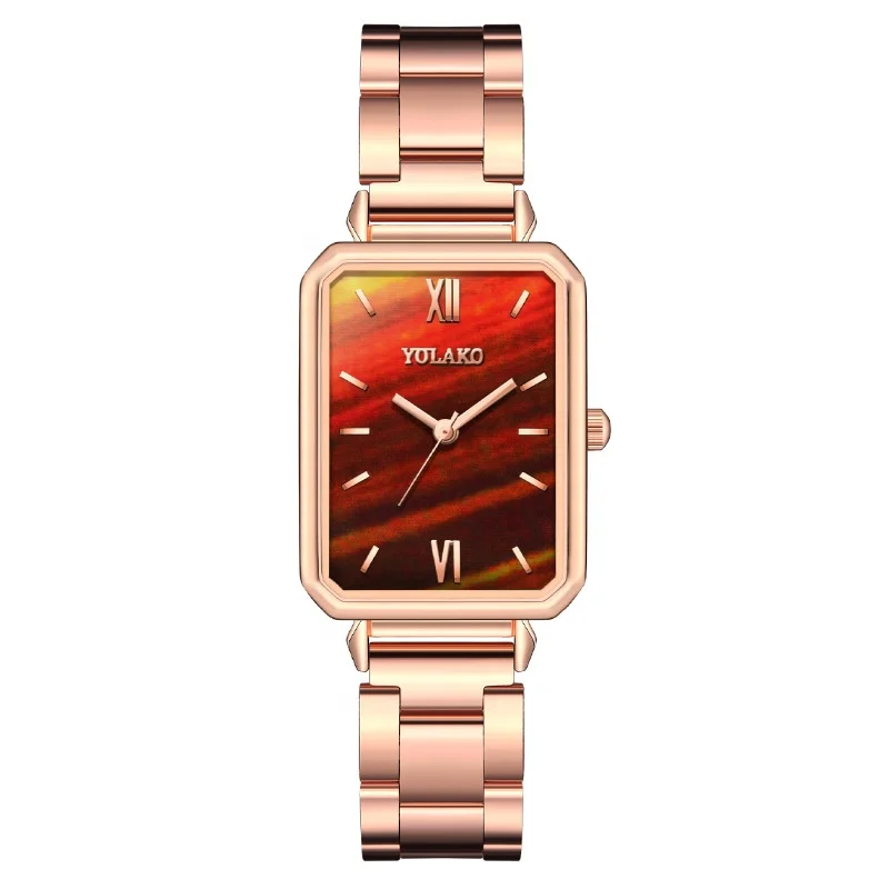 Hot Selling Alloy Quartz Rose Gold Women Watch Square Green Fancy Ladies Wrist Watch Jam Tangan Wanita