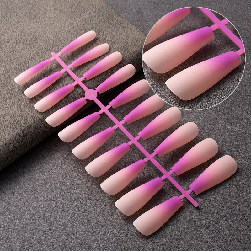 Tiktok Hot Matte Ladies Acrylic Artificial False Nails Set Gradual change Full Cover Press on False Nail For Girl