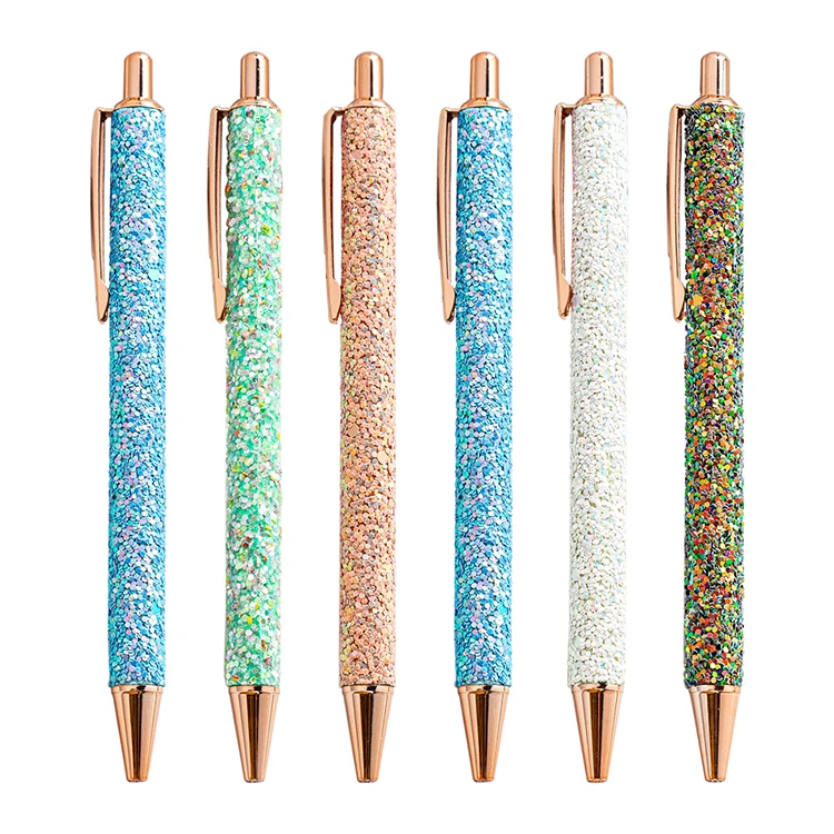 USA Market Hot Selling Fashion Luxury Glitter Cover Metal Ballpoint Pen Pretty Glitter Ball Pen