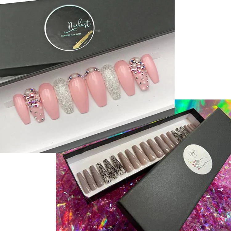 Black Pink Empty Luxury Custom Design Size Nail Magnetic Folding Paper Packing Boxes False Press On Nail Packaging Box For Nails