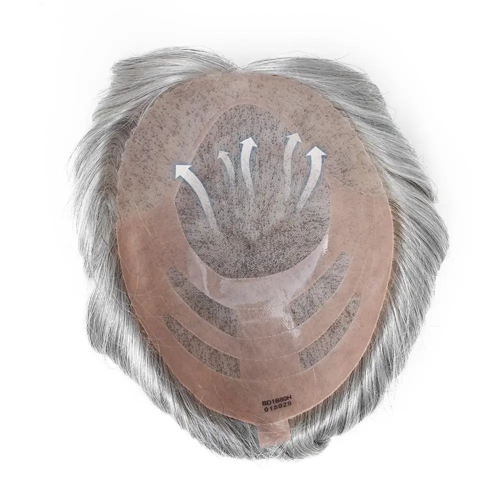 
#1B80 Men Unit Durable Hair Replacement Nature Grey Hair Toupee Fine Mono Thin Skin Front Mens Toupee Systems Gents Hair Wig 
