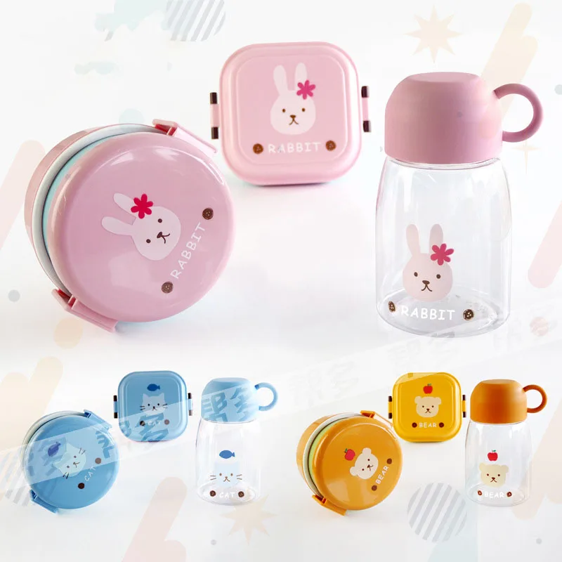 Cartoon enfant leakproof 2 compartment food container microwave plastic kids children school bento lunch box