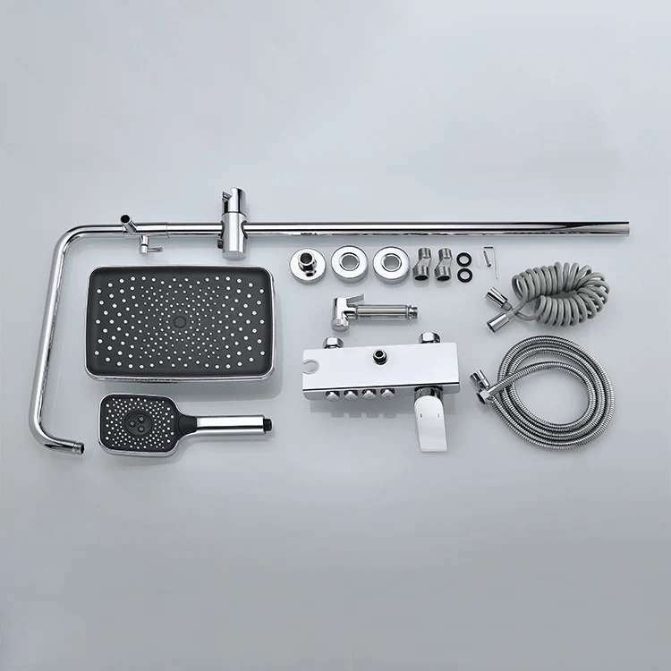 wall mounted 4 functions button control shower set with rainfall head single handle bathroom shower with Sprayer