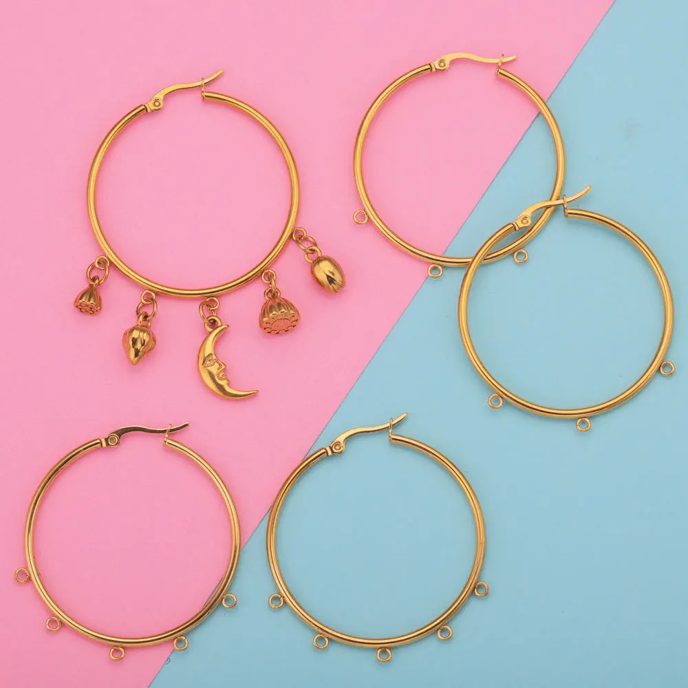 Hobbyworker Classic Round with Ring Earrings Stainless Steel 18K Gold Plated Ear Wire Hooks Diy Jewelry Material Wholesale A0524