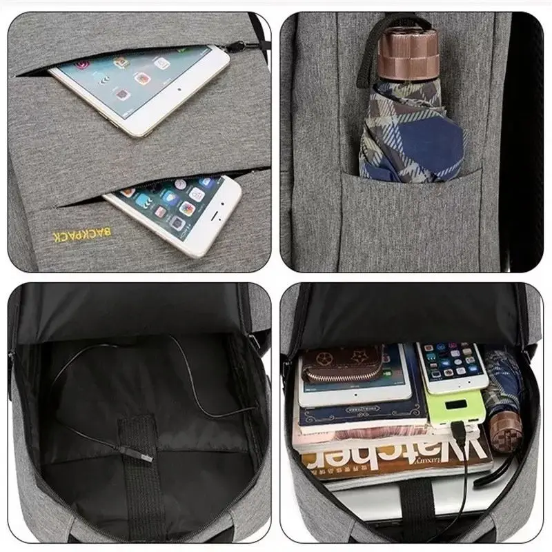 3Pcs/Set USB Charging Large Capacity Oxford Backpack 17-Inch Laptop Bags Unisex Business Travel Casual School Bag Rucksack