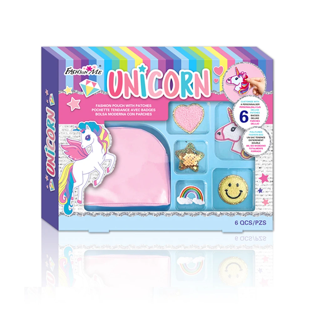 Custom Wholesale New DIY Unicorn Colorful Kids Pouch Bags With Patches Children Creative Craft Kit