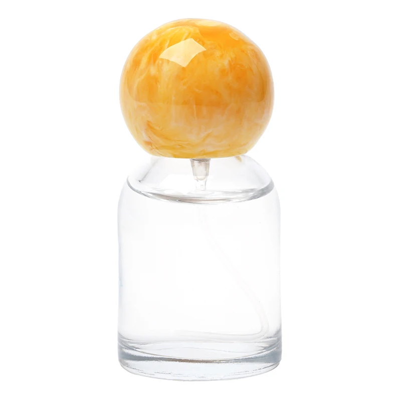 30ml Mini Size Clear Round Glass Orange Yellow Brown White Resin Ball Cap Spray Crimp Perfume Bottle