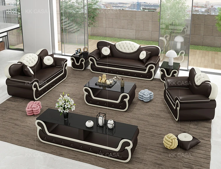 Factory Wholesale leather sofa sets  brown and white leather sofa set for living room 123 sectional Fabric sofa sets