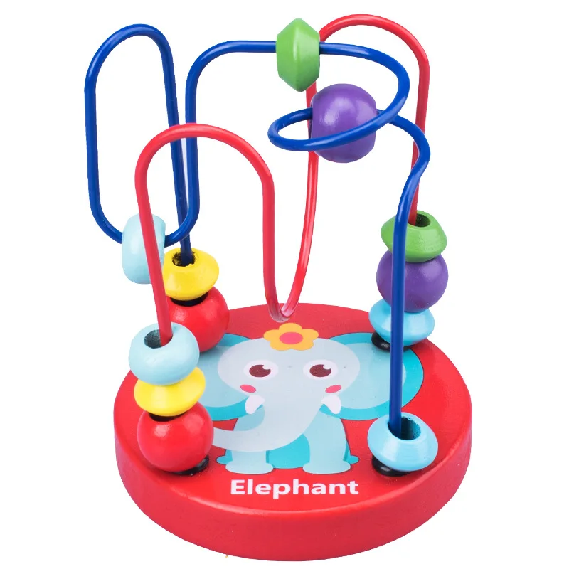 GT MU Educational Wood Circles Bead Wire Maze Roller Coaster Natural Montessori Wooden Puzzles Baby Toys.