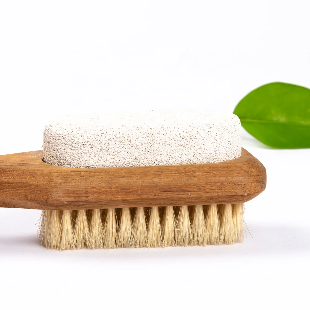 Производитель, Тиковая деревянная бамбуковая ручка, Массажная душевая отшелушивающая щетина кабана с пемзой, щетка для ванны