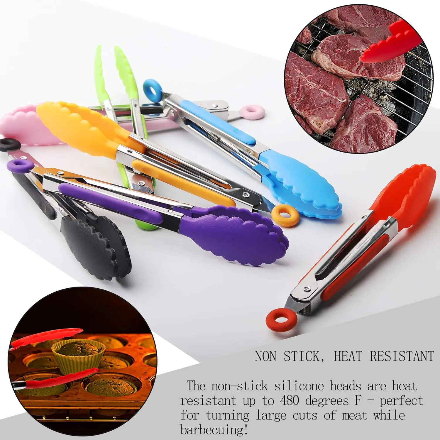Silicone Kitchen Utensils Serving Tongs Cooking Utensils Food Tongs Stainless Steel Locking BBQ Kitchen Tongs With Silicone Tips