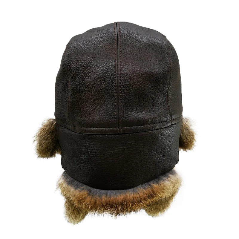 A232 FUR WINTER Vintage Bull Leather Rabbit Fur Aviator Bomber Trapper Trooper Ski Hat