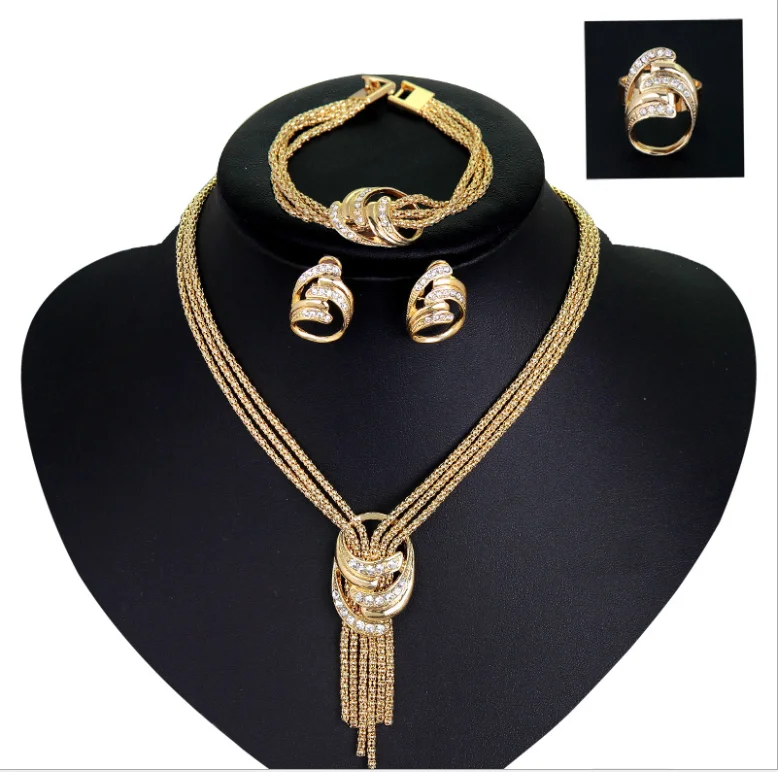  Latest Design 18k Gold Plated Wholesale Artificial Jewellery Set Diamond