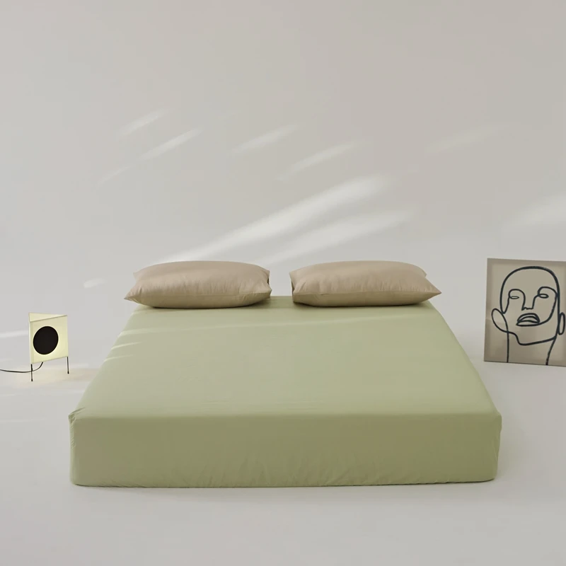 100% Cotton 40S Fitted Sheet Solid Bed Soft Mattress Cover Colorful 180*200 Lazy Style Home Textile 1PC Fitted Sheet Solid Brief