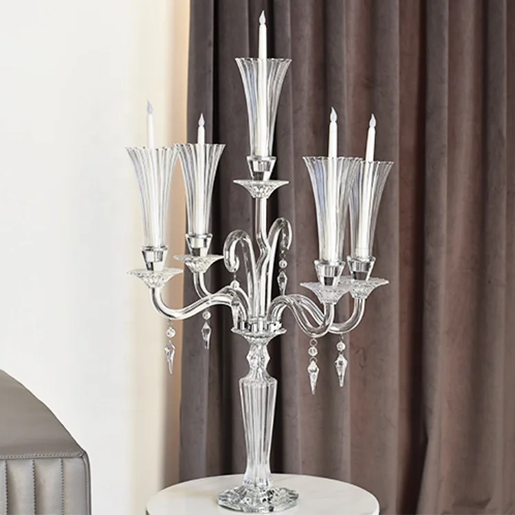 Большой Стеклянный подсвечник K9 в античном стиле на 5 рук, прозрачный напольный стол, высокий цветочный напольный стенд, Свадебные центральные части, хрустальный канделябр