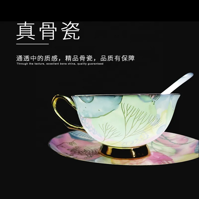2021 luxury  new design coffee  and tea cup  luxury tangshan bone chinaware white tea coffee cup and saucer set