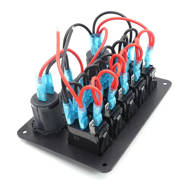 WattBons 5 Gang Marine Rocker Switch Panel with QC 3.0 Type C PD Car Dual USB Charger and Power Socket Voltmeter On off Switch