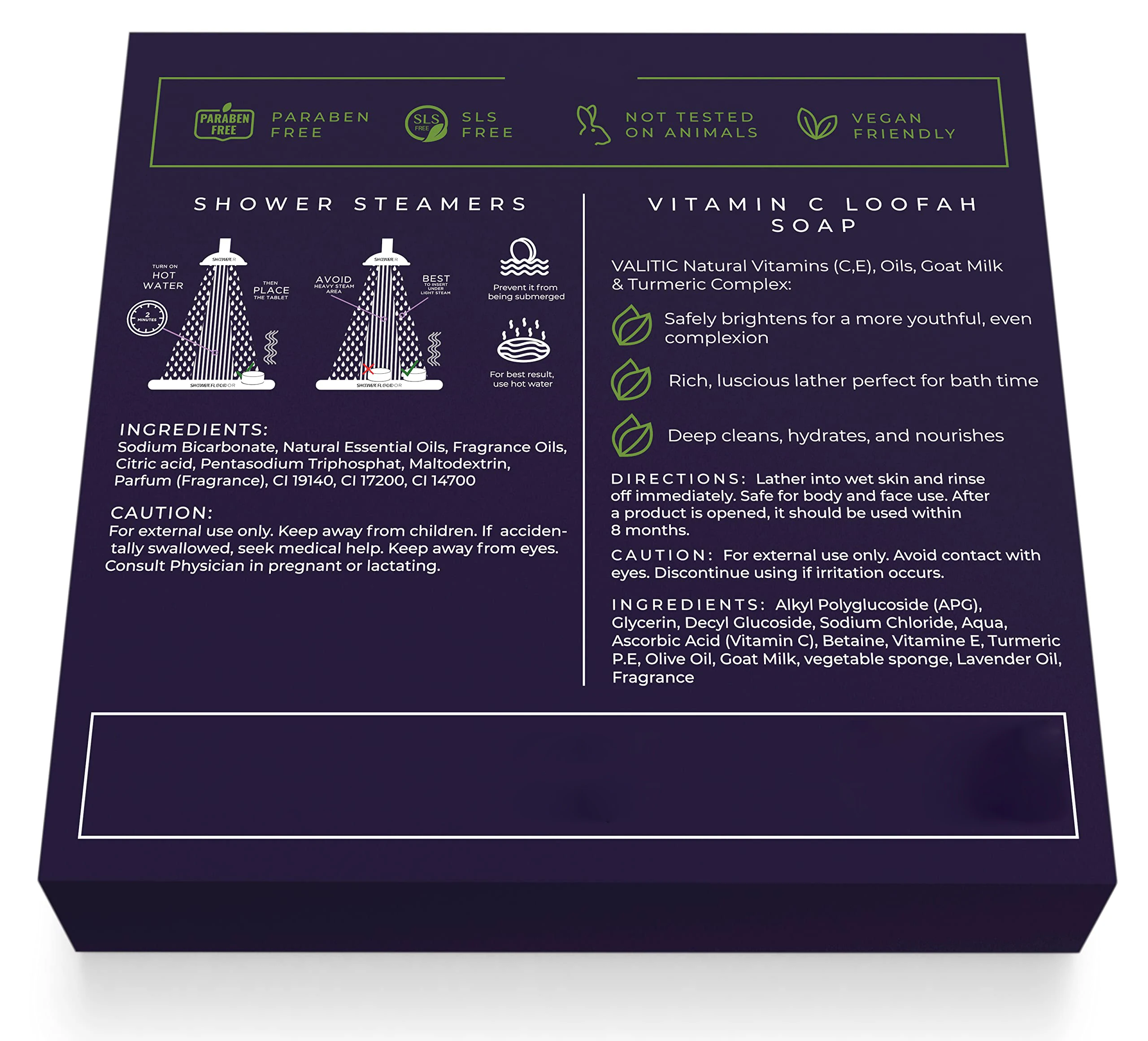 2in1 Aromatherapy Shower Kit of 8 Eucalyptus and Lavender Relaxation Bath Bombs Shower Steamers and Exfoliating Loofah Soaps