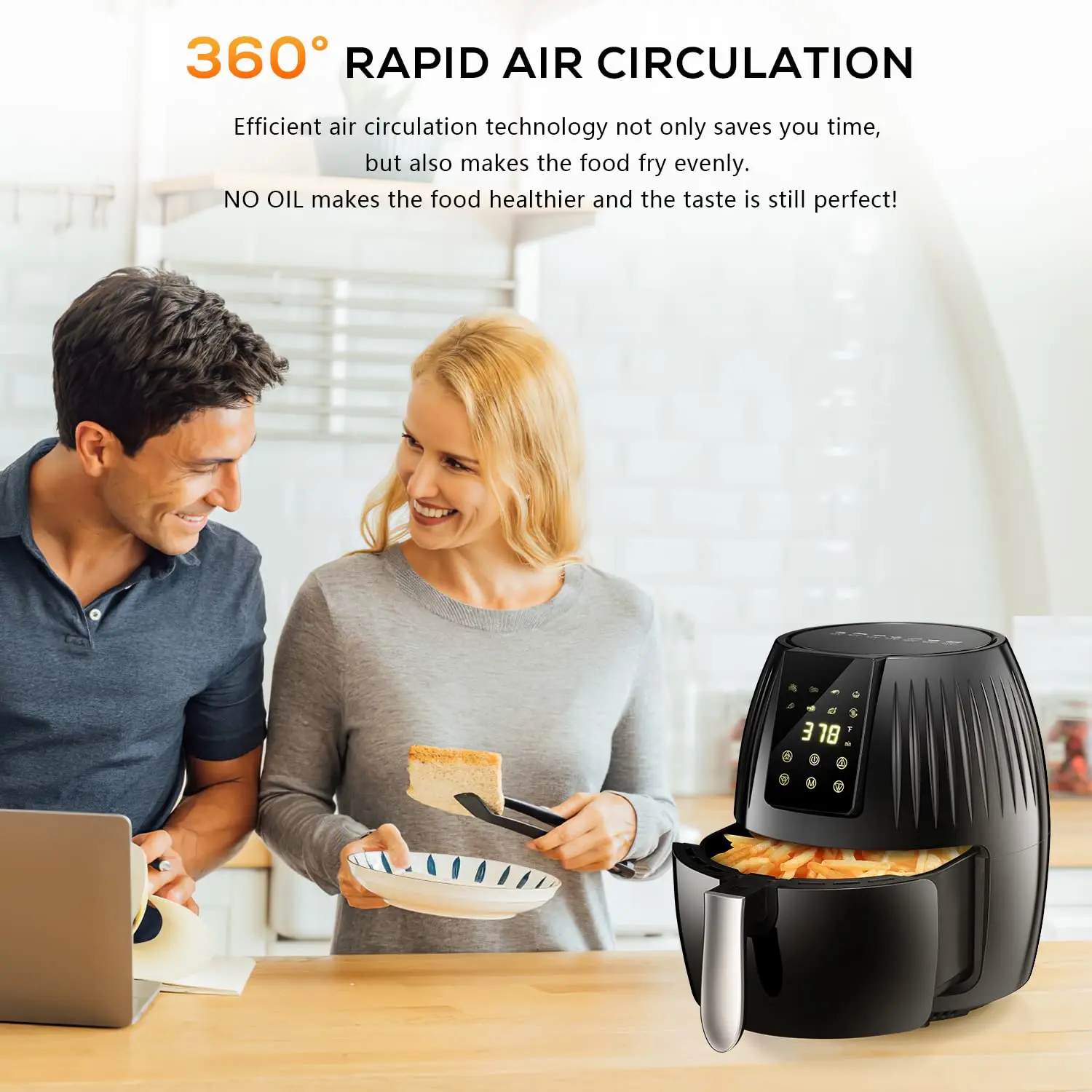 Customized Portable Electric No Oil 8 In 1 Touch Screen Baking Cooker Air Fryer With LCD Control