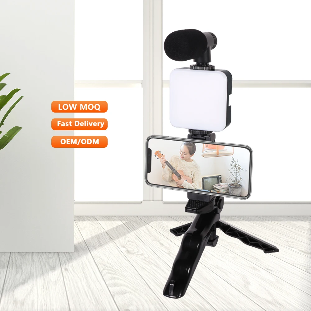 Slamoe Factory AY-49 Kit Flexible Professional Selfie Stick Mobile Phone Camera Tripod Stand with Microphone Led Light