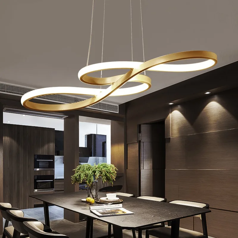 Designer Minimalist Nordic Lights Restaurant Living Room Iron Curved Linear Ring Pendant Light