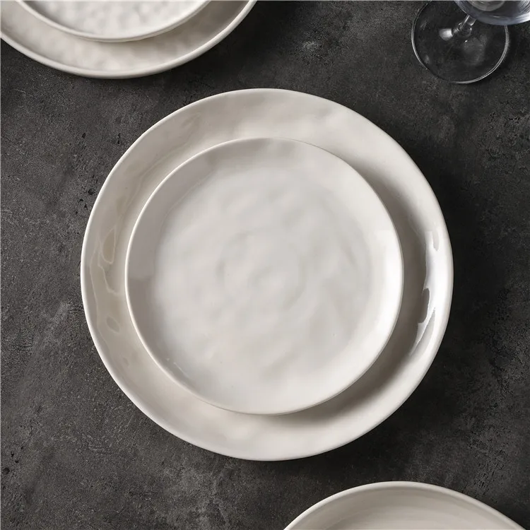 Emboss inside elegance wedding hotel serveware white salad steak dinner platter ceramic porcelain restaurant plates