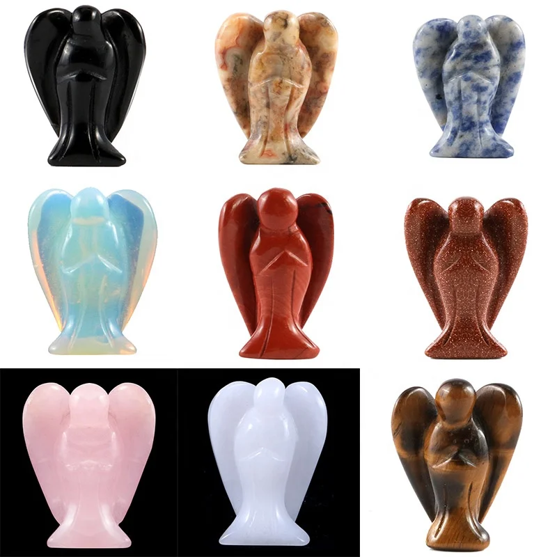 1.5inch Pocket Stone Healing Craft Angel Statue Carved Natural Stone Crystal Guardian Angel Figurine